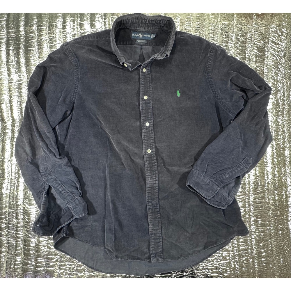 Polo Ralph Lauren Mens XL Custom Fit Corduroy Button Down Shirt Navy Blue